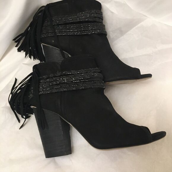 BCBG generation ankle boots open toe fringe back zip braided accents 8M - Picture 5 of 10